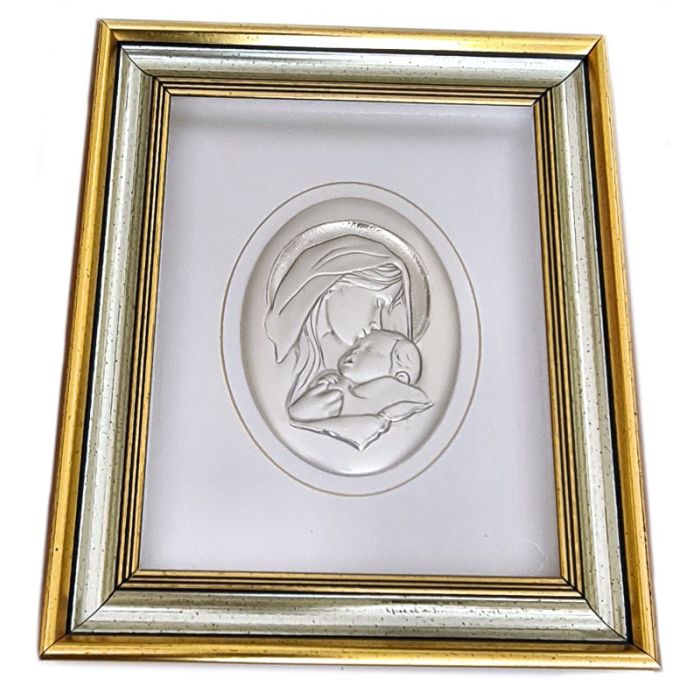 obrazek srebrny Matka Boska z dzieckiem jezus