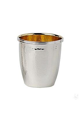 Srebrny Kubek dla dziecka Owalny klepany, pozłacany 4,5 cm