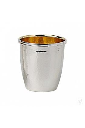 Srebrny Kubek dla dziecka Owalny klepany, pozłacany 6 cm