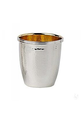 Srebrny Kubek dla dziecka Owalny klepany, pozłacany 7 cm