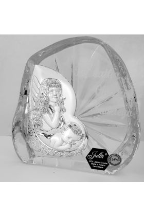 Posrebrzany obrazek z kryształem Aniołek z Dzieckiem Kryształ skałka