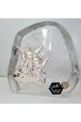 Posrebrzany obrazek z kryształem Aniołki z Dzieckiem skałka