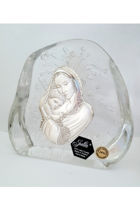 Posrebrzany obrazek z kryształem Matka Boska z Dzieckiem Kryształ