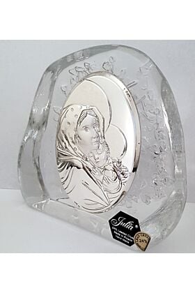 Posrebrzany obrazek z kryształem Matka Boska z Dzieckiem Julia skałka