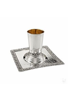 Srebrny Kubek pozłacany z kwadratowym talerzykiem Kiddush 480 gram