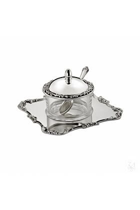 Srebrne naczynie do miodu z kwadratowym talerzykiem - Zestaw