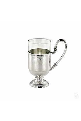 Srebrna filiżanka do herbaty z uchwytem i podstawą Młotkowana Impero