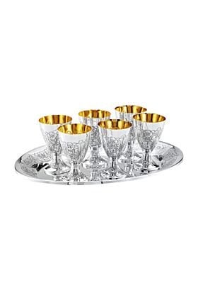 Komplet srebrnych kieliszków do wódki 6 szt. na tacy