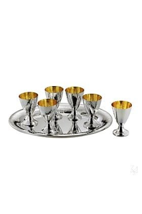 Komplet srebrnych kieliszków do wódki 6 szt. na tacy – Młotkowany