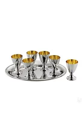 Komplet srebrnych kieliszków do wódki 6 szt. na tacy – Młotkowany