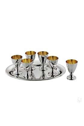 Komplet srebrnych kieliszków do wódki 6 szt. na tacy 
