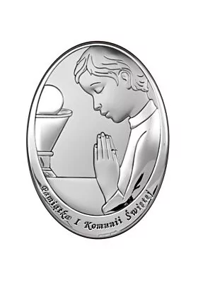 Pamiątka I Komunii Świętej.6464/10.Srebrny obrazek dla chłopca.