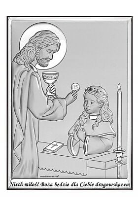 Pamiątka I Komunii Świętej 6594/2O.Srebrny obrazek dla dziewczynki