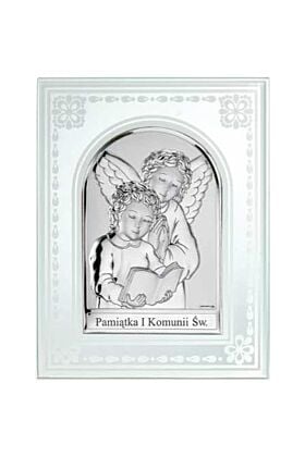 Pamiątka I Komunii Świętej 81218/1 Srebrny aniołki na szkle