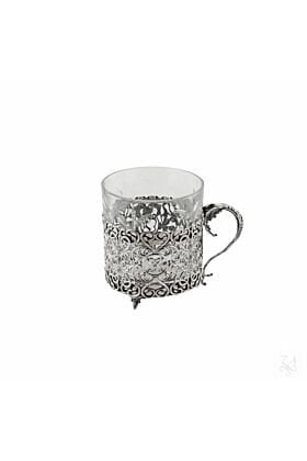 Srebrny koszyczek do szklanki na herbatę z uchwytem 90 gram