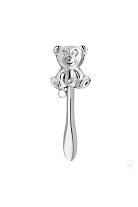 Srebrna Grzechotka na chrzest Duży Miś Gładka