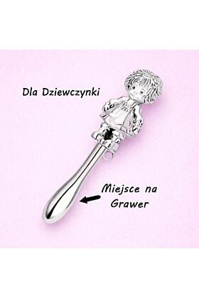 Grzechotka wykonana ze srebra 925. Prezent na chrzest dla Dziewczynki.