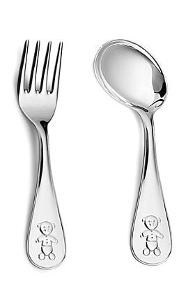 srebrny widelczyk i łyżeczka wzór misiu próba srebra 925