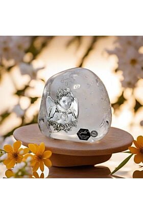 Posrebrzany obrazek z kryształem Aniołek Huta Julia skałka