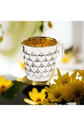 Kubek ze srebra pozłacany serduszka 6 cm